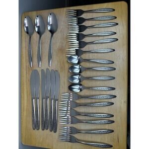 Vintage Customcraft CUS5 Stainless Steel Floral Pattern Flatware Utensils 25 Pc